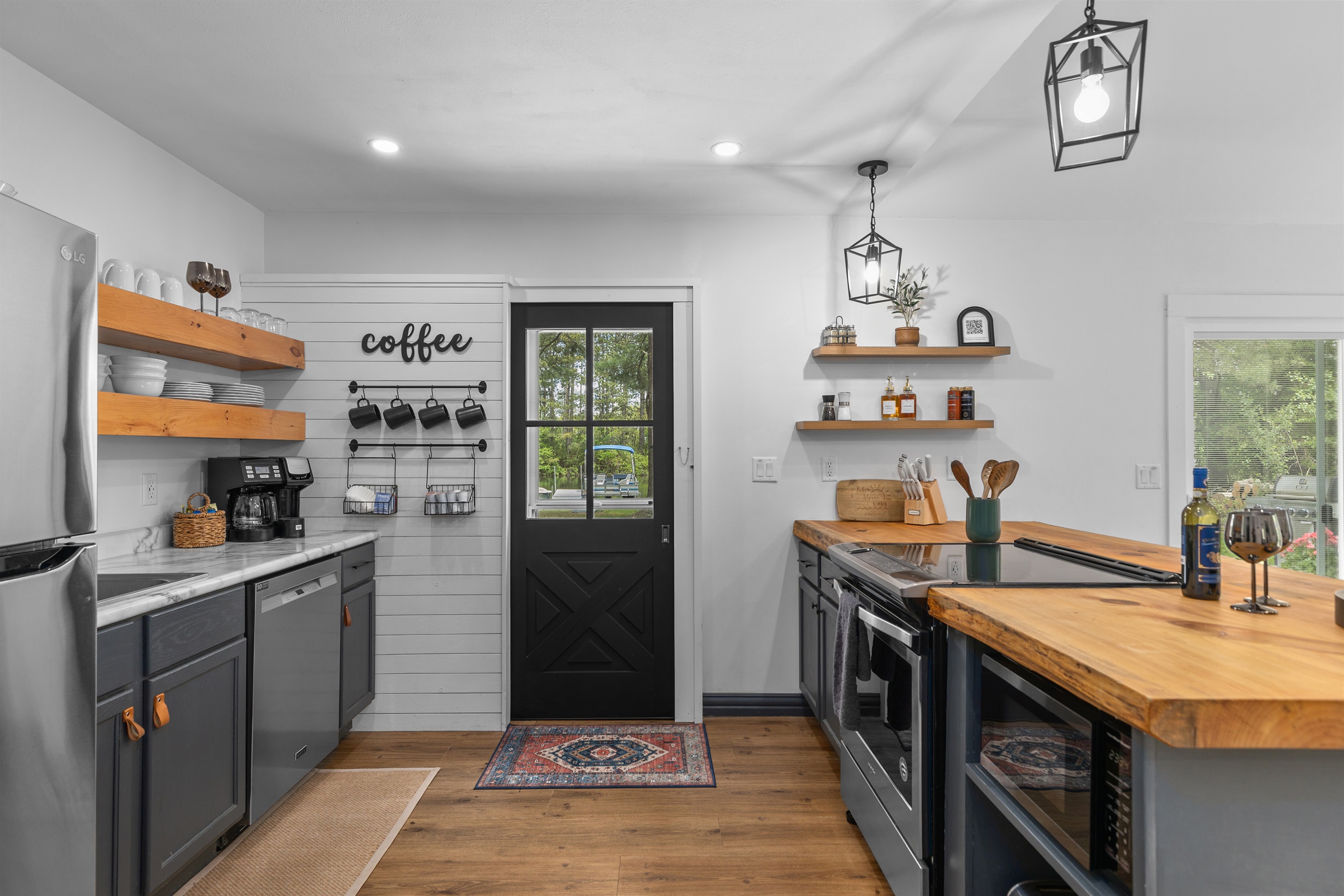 Thoughtfully stocked with everything you need for easy vacation cooking and coffee breaks.