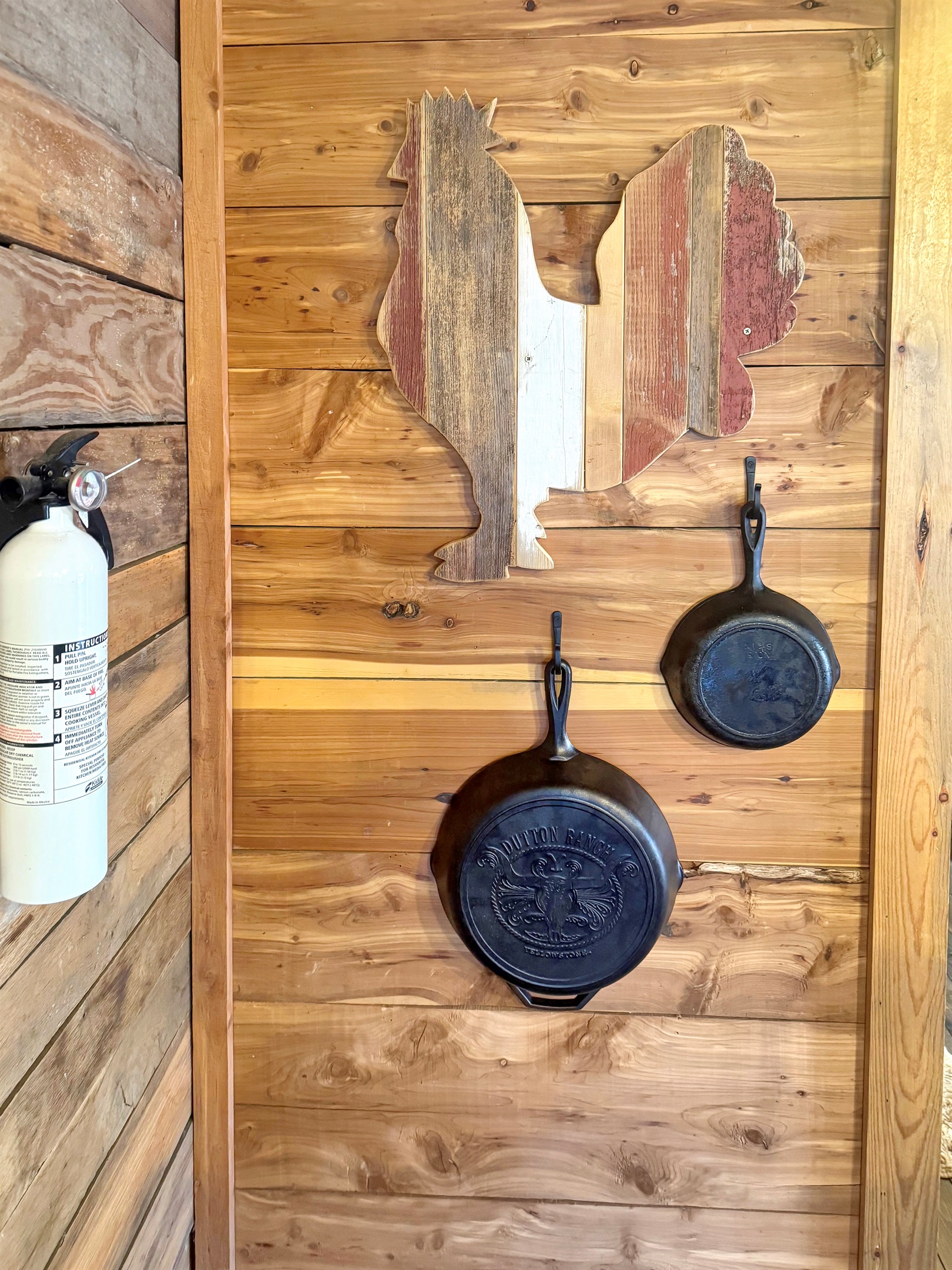 Cast iron skillets ready for your best campfire-style breakfasts - rustic cooking done right.