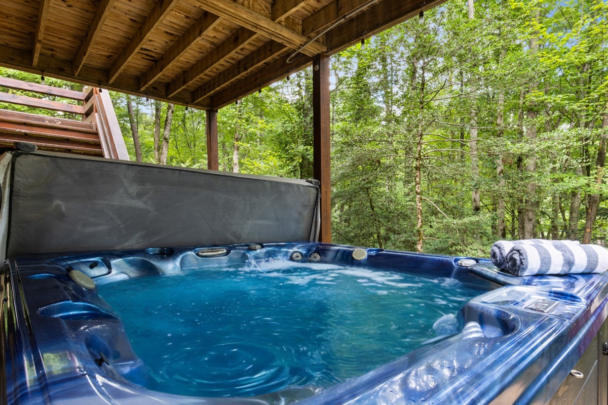 Hot tub bliss surrounded by serenity.