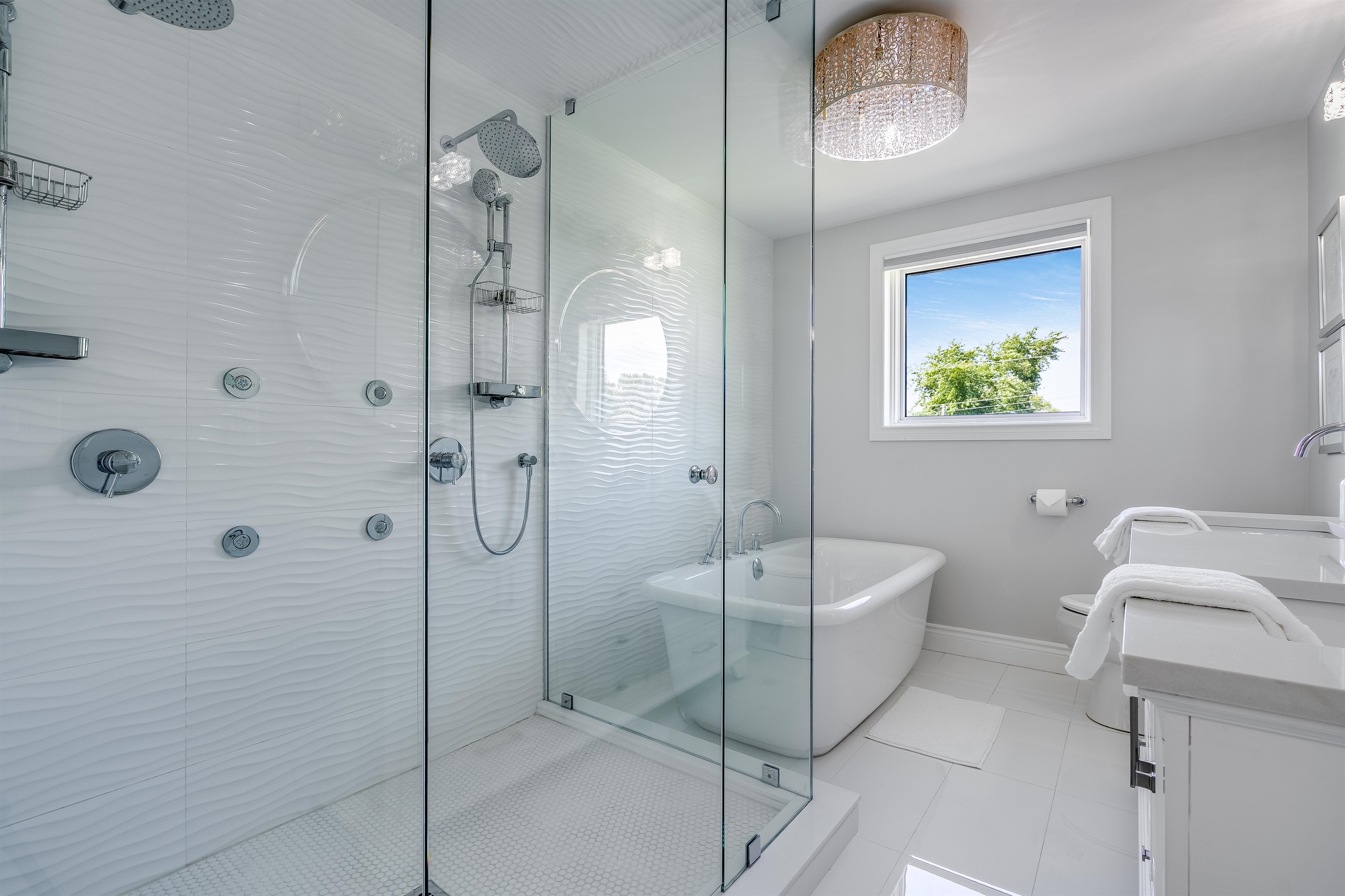 A bathroom where glamour meets calm.