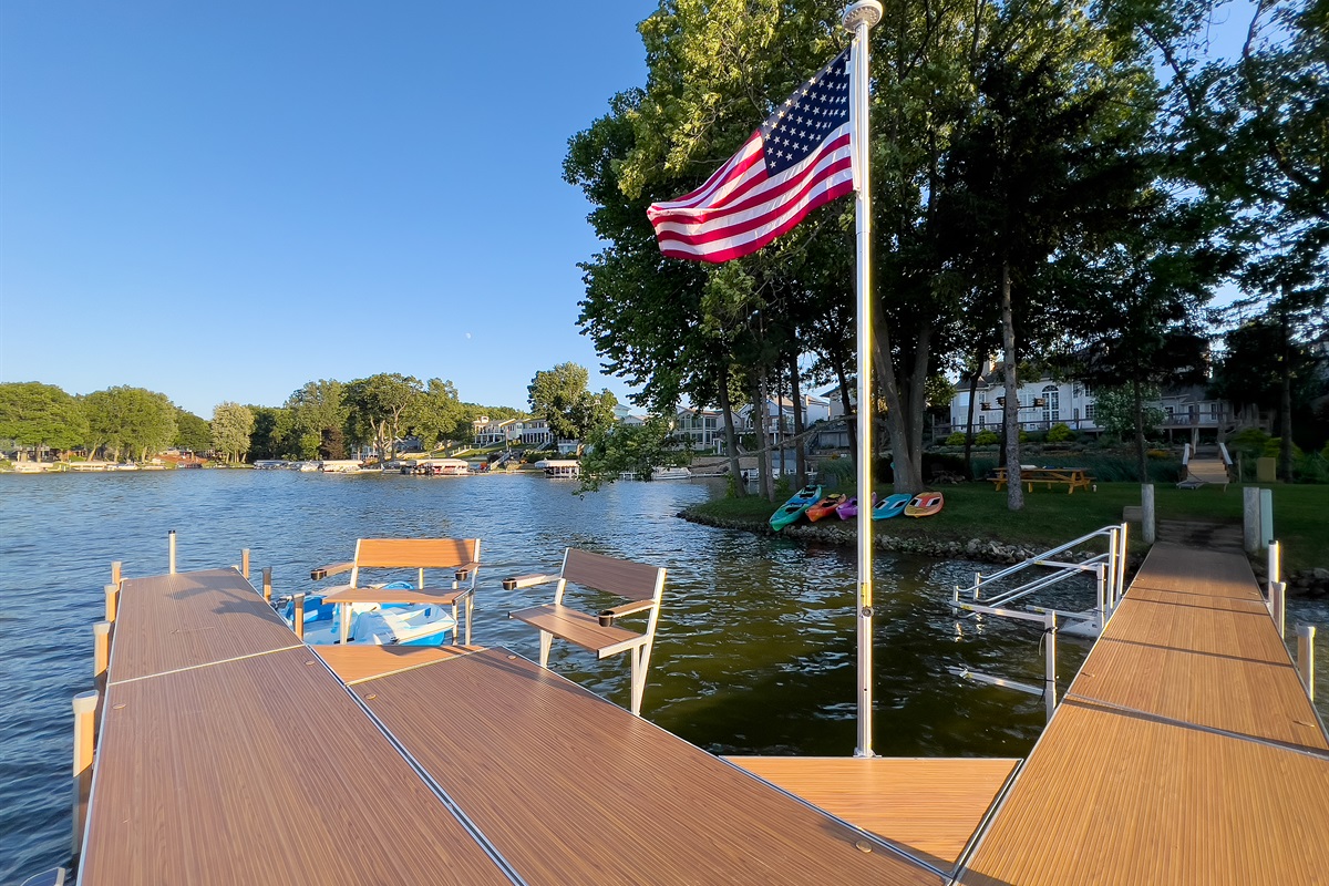 Pier with Kayaks and Paddle Boards on Island