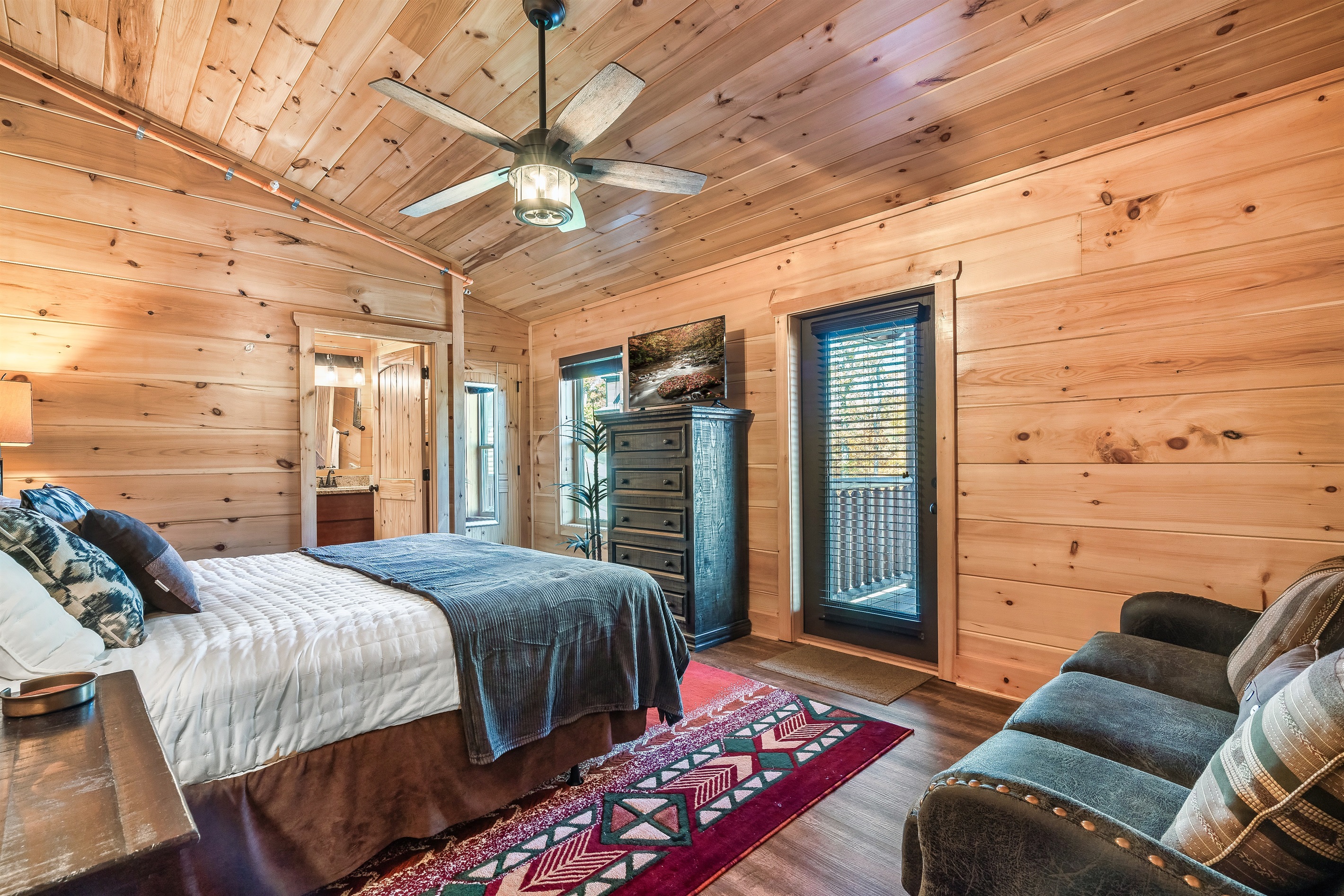 This bedroom has a private deck and pull out couch for additional sleeping space