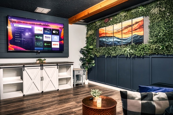 Enjoy our media room in the basement with friends and family during your stay.