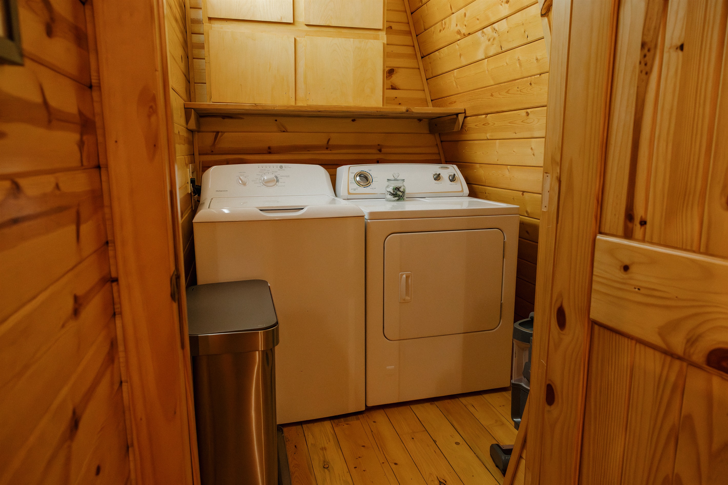 Full-size washer and dryer at Poppywood Pines make extended stays easy. This pet-friendly Show Low A-frame includes all the conveniences of home, perfect for families exploring White Mountains hiking trails, fishing lakes, and outdoor activities.