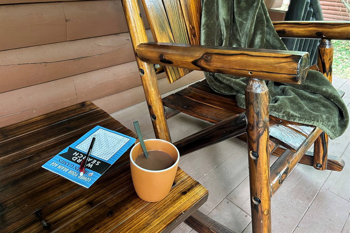Grab one of our puzzle books and your favorite warm beverage to take to the rocking chair on the front porch. From there you will soon see deer.