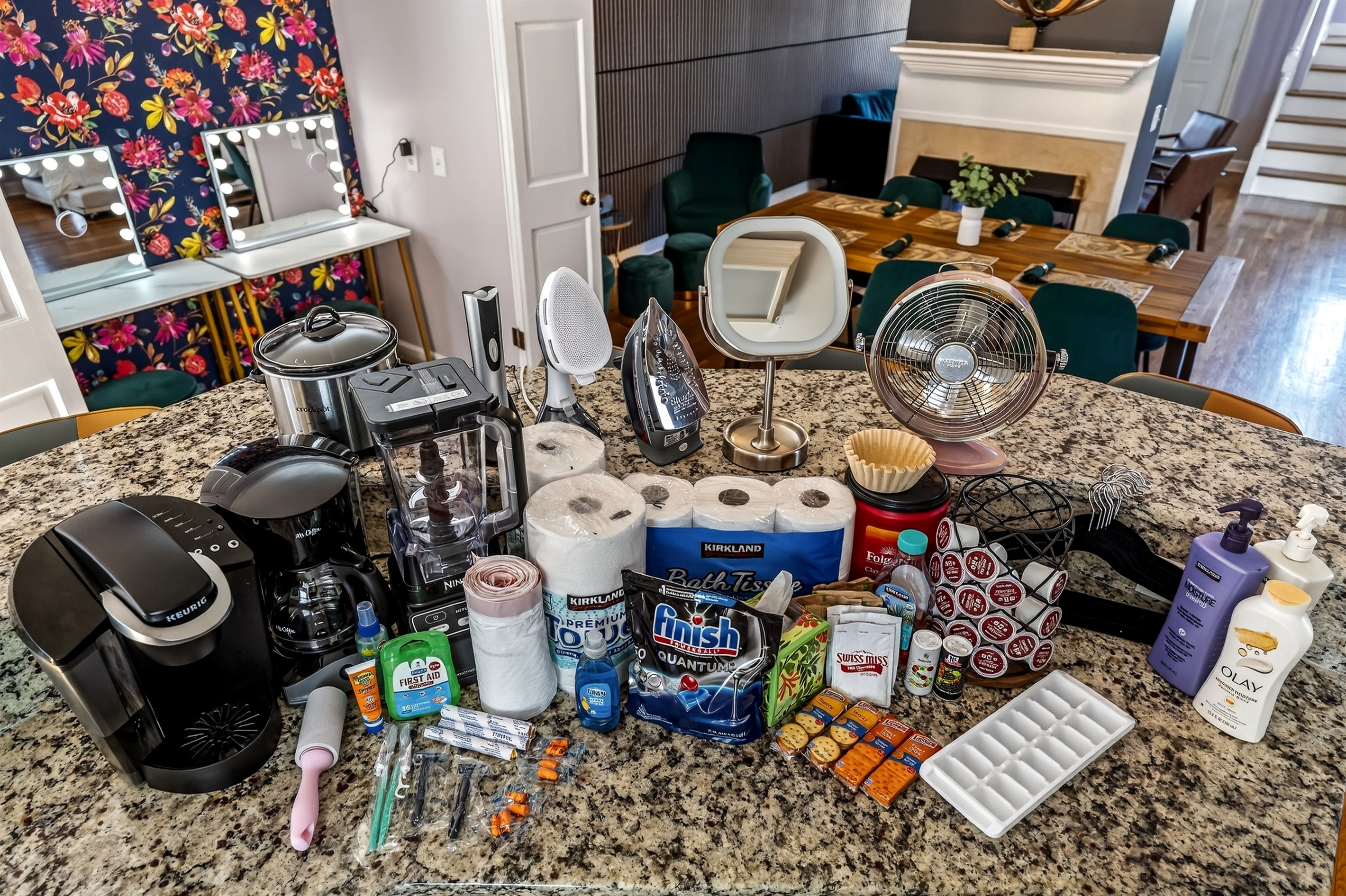 Just a sample of what we provide for our guests! No starter packs here, we know you don't want to buy TP or Trashbags during your vacation! Forgot your toothbrush or razor? No problem, we have you covered :) Coffee? Yes! Oatmeal? Yes! (Stock Photo) 