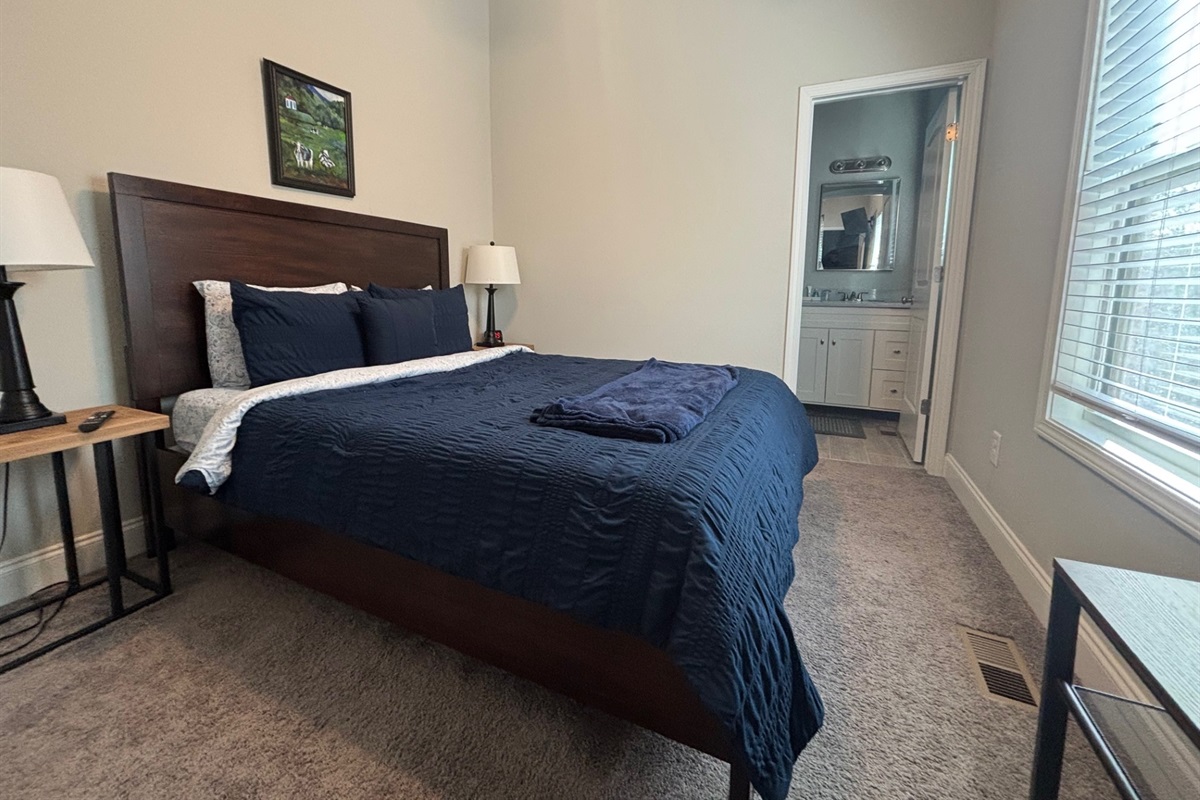 Queen Bedroom with TV & ensuite bathroom.