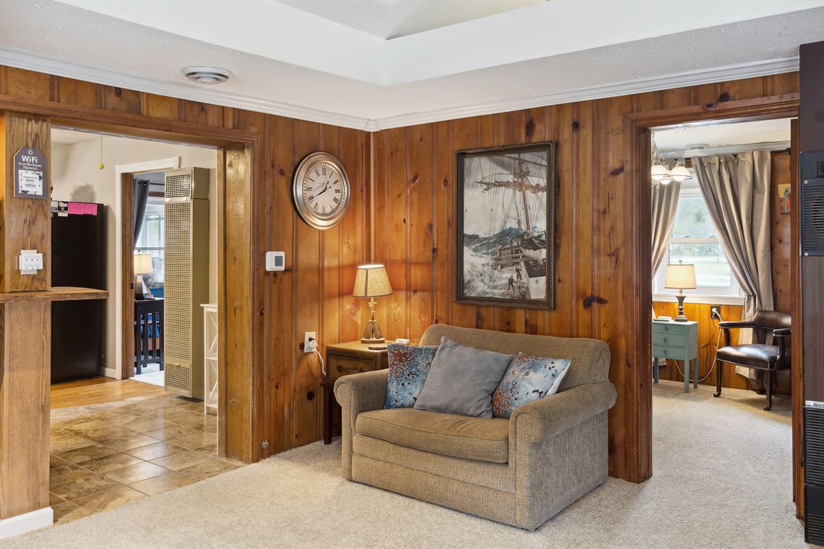 Twin-size hide-a-bed located within chair. Complete with clean linen.