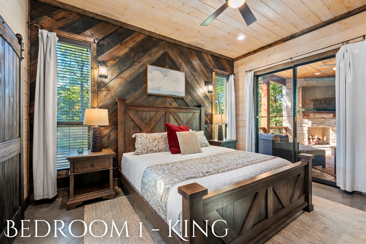 This cozy king bedroom is perfect for a restful night’s sleep, with beautiful wood accents and plenty of natural light.