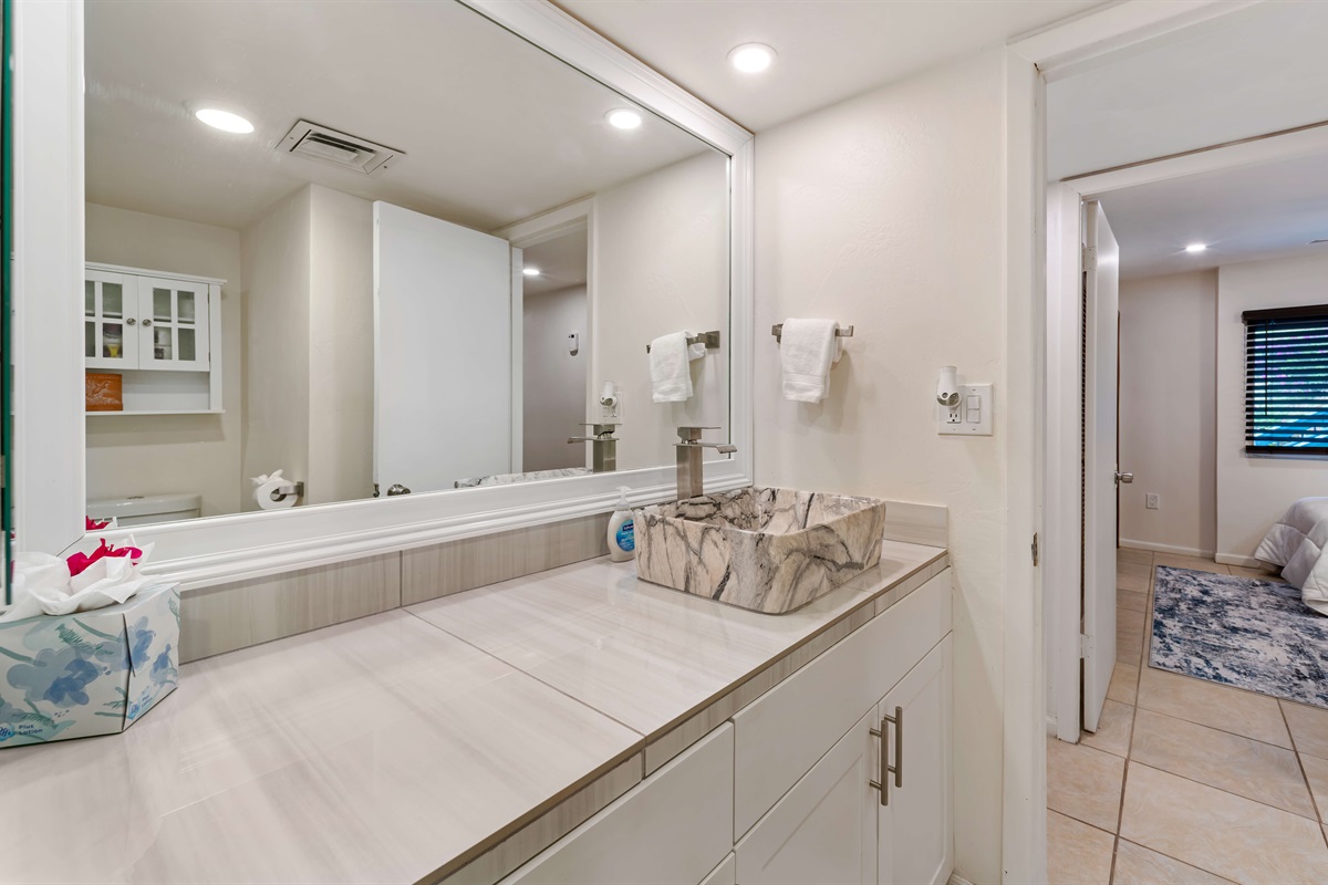 The guest bathroom was recently renovated!