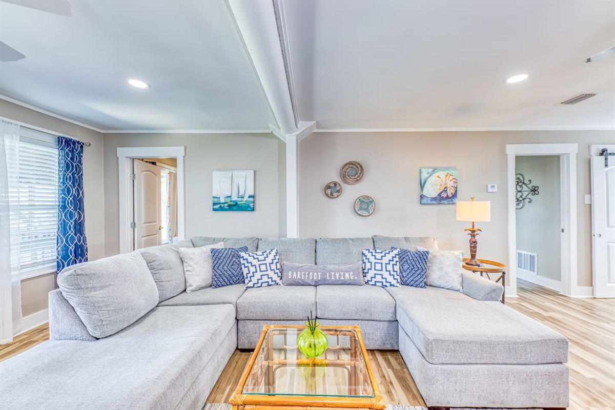 Living Room: Bright and airy with stylish decor, perfect for relaxation and fun gatherings!