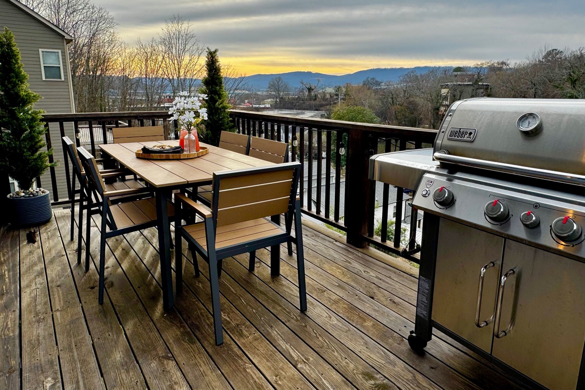 Sitting in the sky! The gas grill is hooked up to the gas line, so we don't ever run out of fuel!
