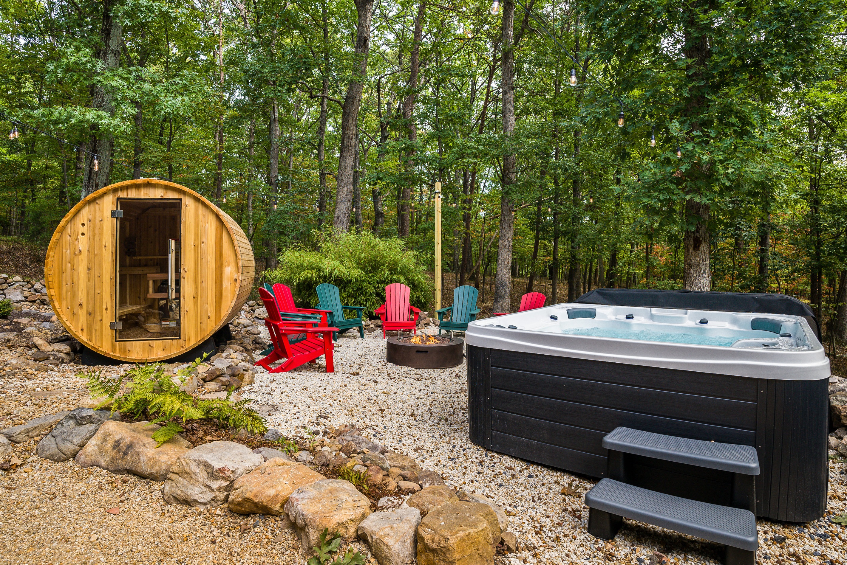 The ultimate outdoor retreat—hot tub, sauna, and fire pit all in one