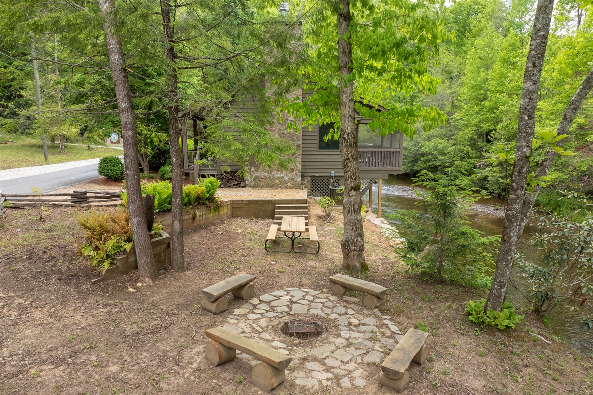 Gather around the in-ground fire pit and enjoy the peaceful sounds of Snowbird Creek flowing nearby. Firewood is not guaranteed, so guests may wish to bring their own.