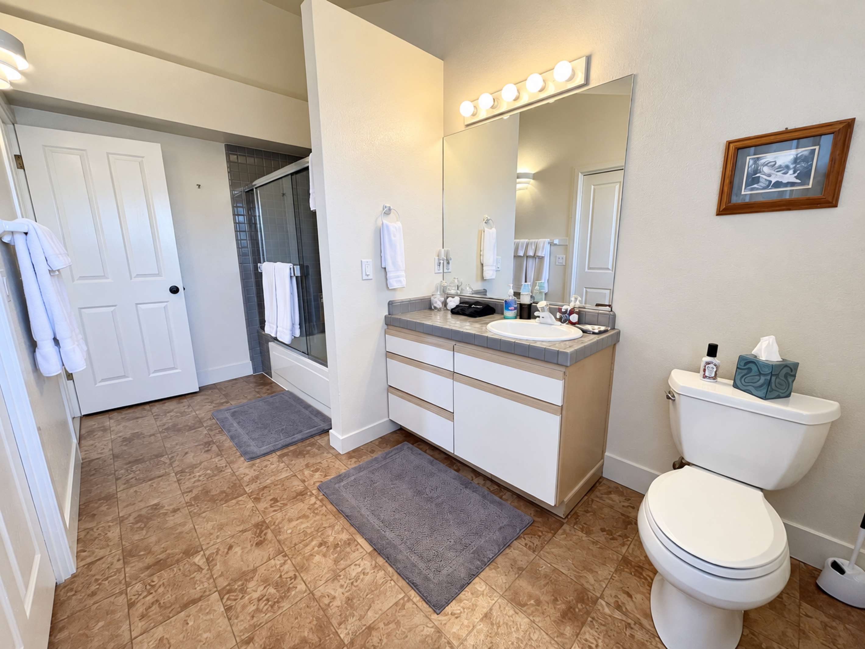 Guest Bath with Tub/shower combo. Attached Washer/dryer in closeted area.