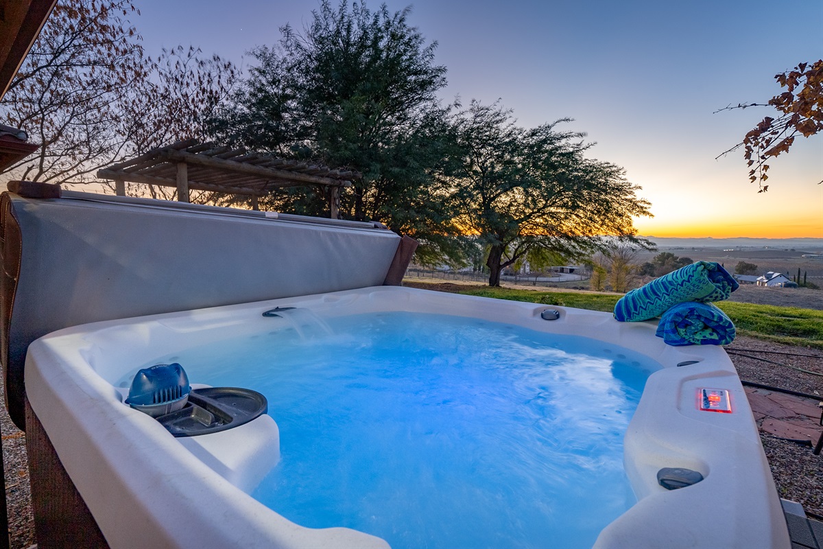 Relax in the hot tub after a game of pickelball!