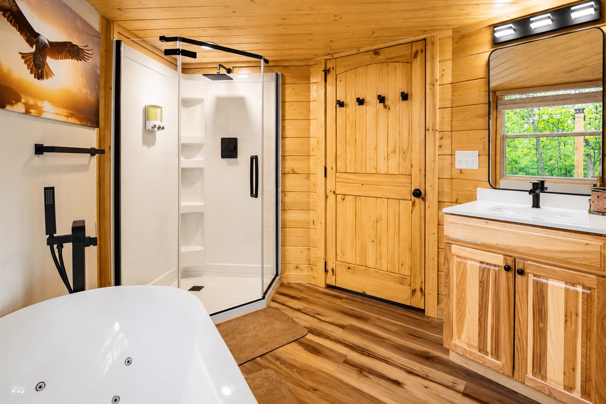 Bright, open interior filled with natural light and warm finishes throughout