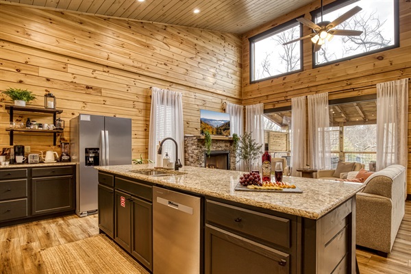 Cook together in a fully equipped kitchen that blends rustic charm with modern convenience