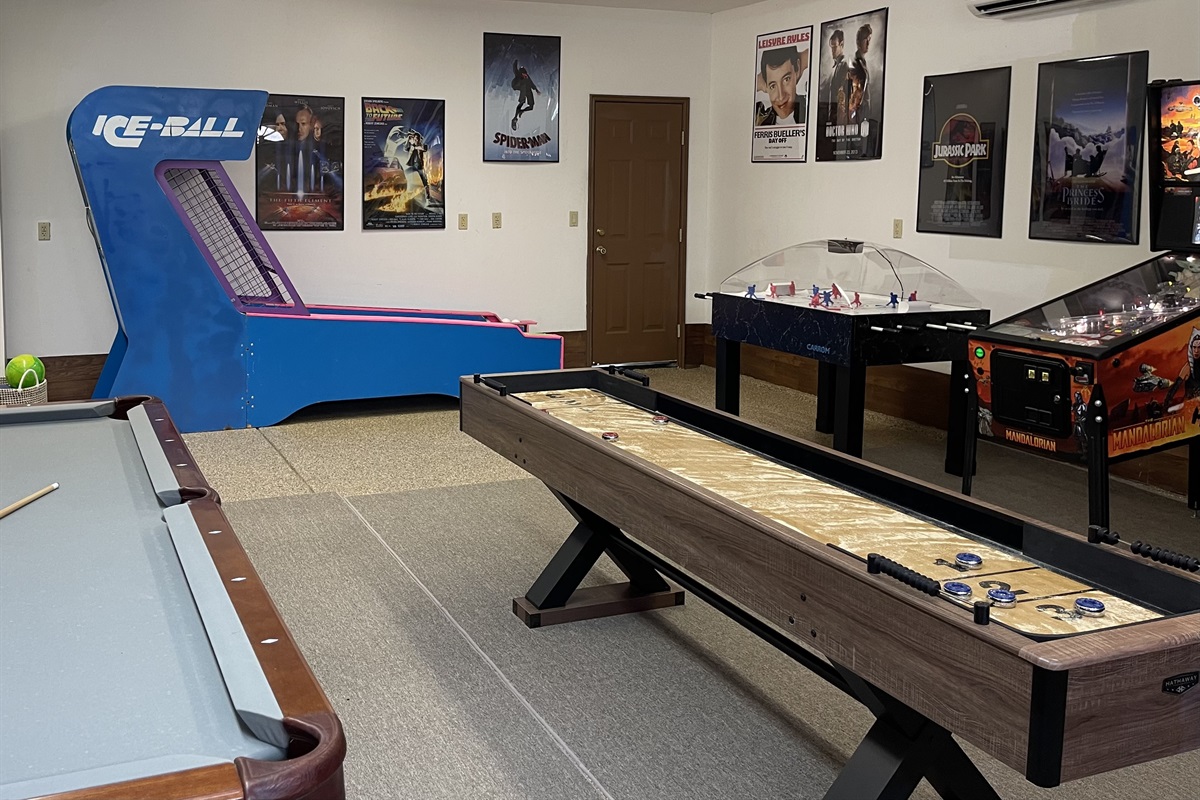 Games room has pool table, shuffleboard, dome hockey, skee ball…