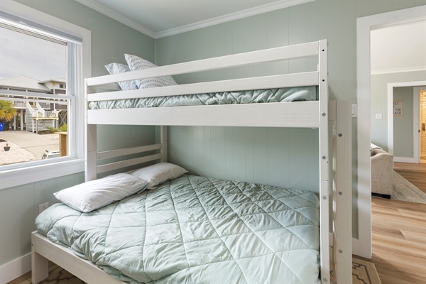 Twin over full bunks provide a great space for kids to sleep.