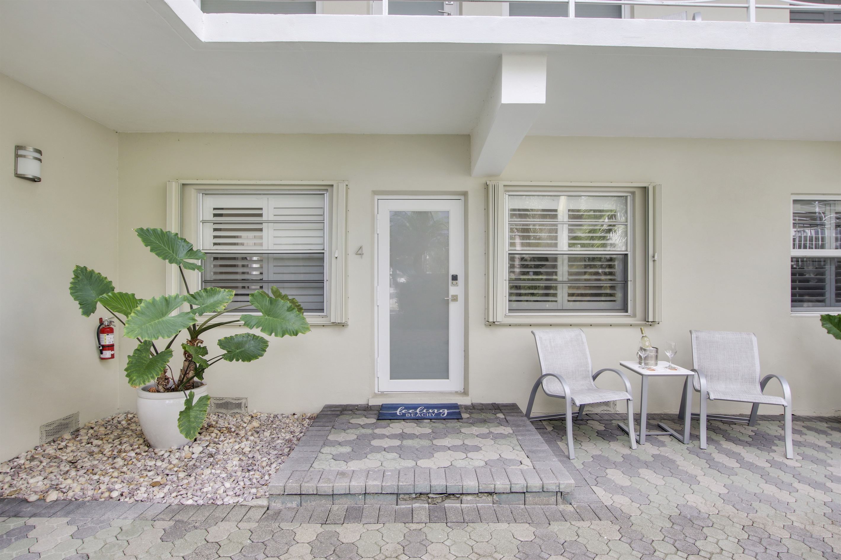 Outdoor seating facing east to the beach, just two blocks away!