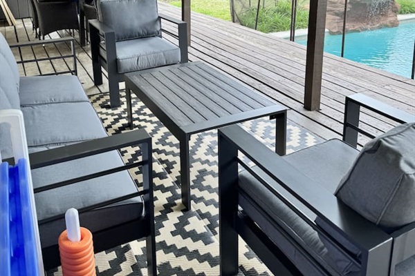 The patio furniture was just replaced with this new set at the beginning of April!