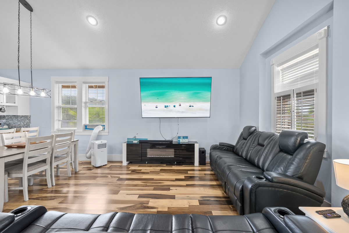 Relax in our recliners and watch the big screen!