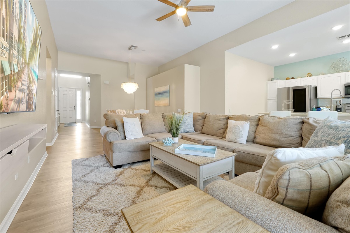 Huge sectional with 75 inch Smart TV