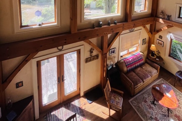 Looking out the picture window from the loft bedroom