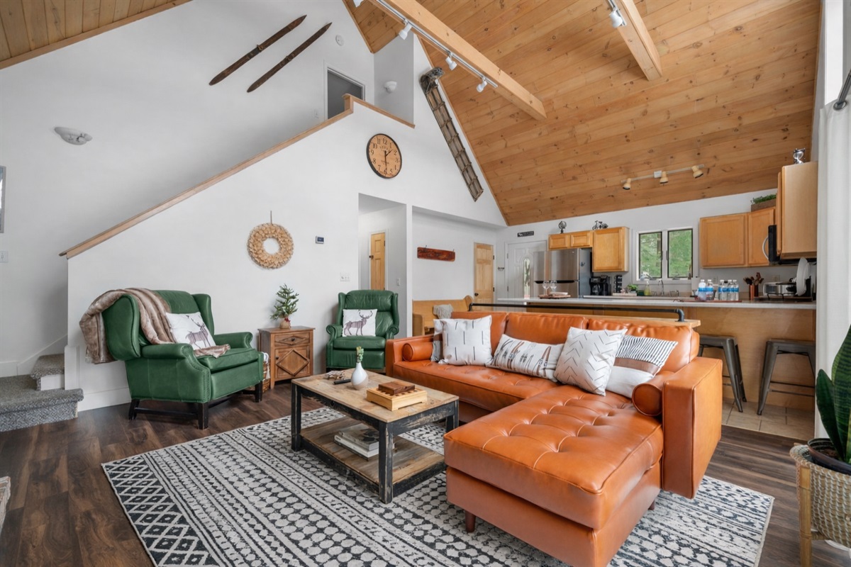 Cozy home hues, rustic wood ceilings and warm tone set the scene. 