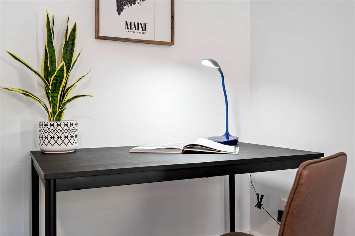 A quiet corner for focus and flow. Whether you’re checking in with the office or journaling your mountain moments, this dedicated workspace has you covered.