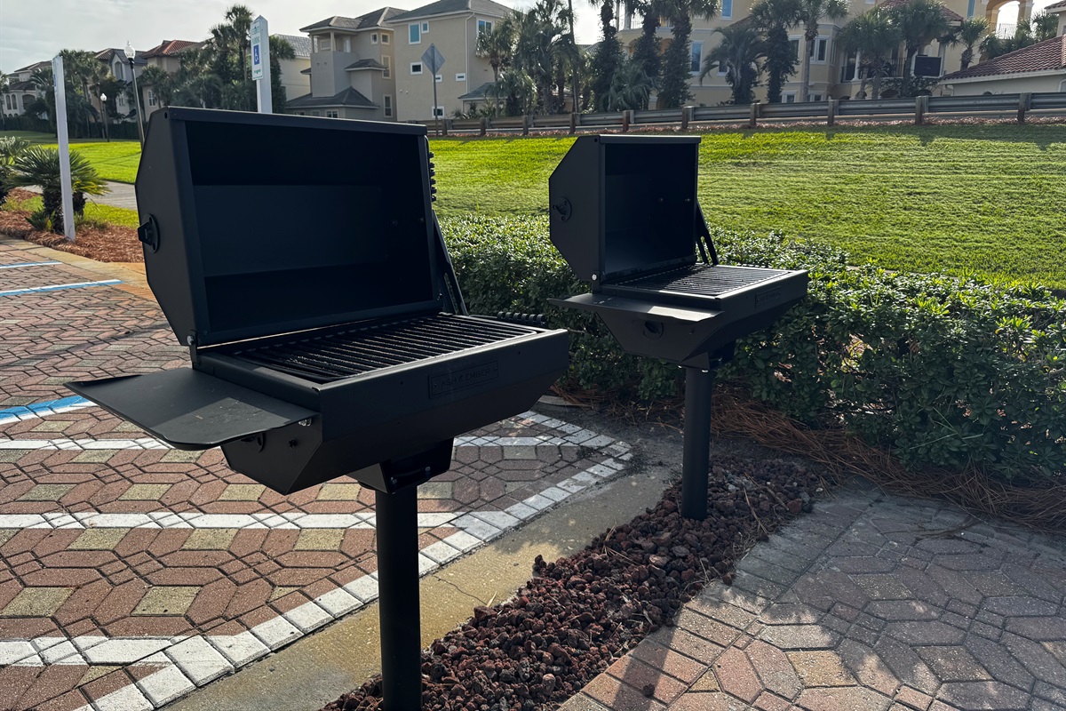 Two new charcoal grills are available for use.