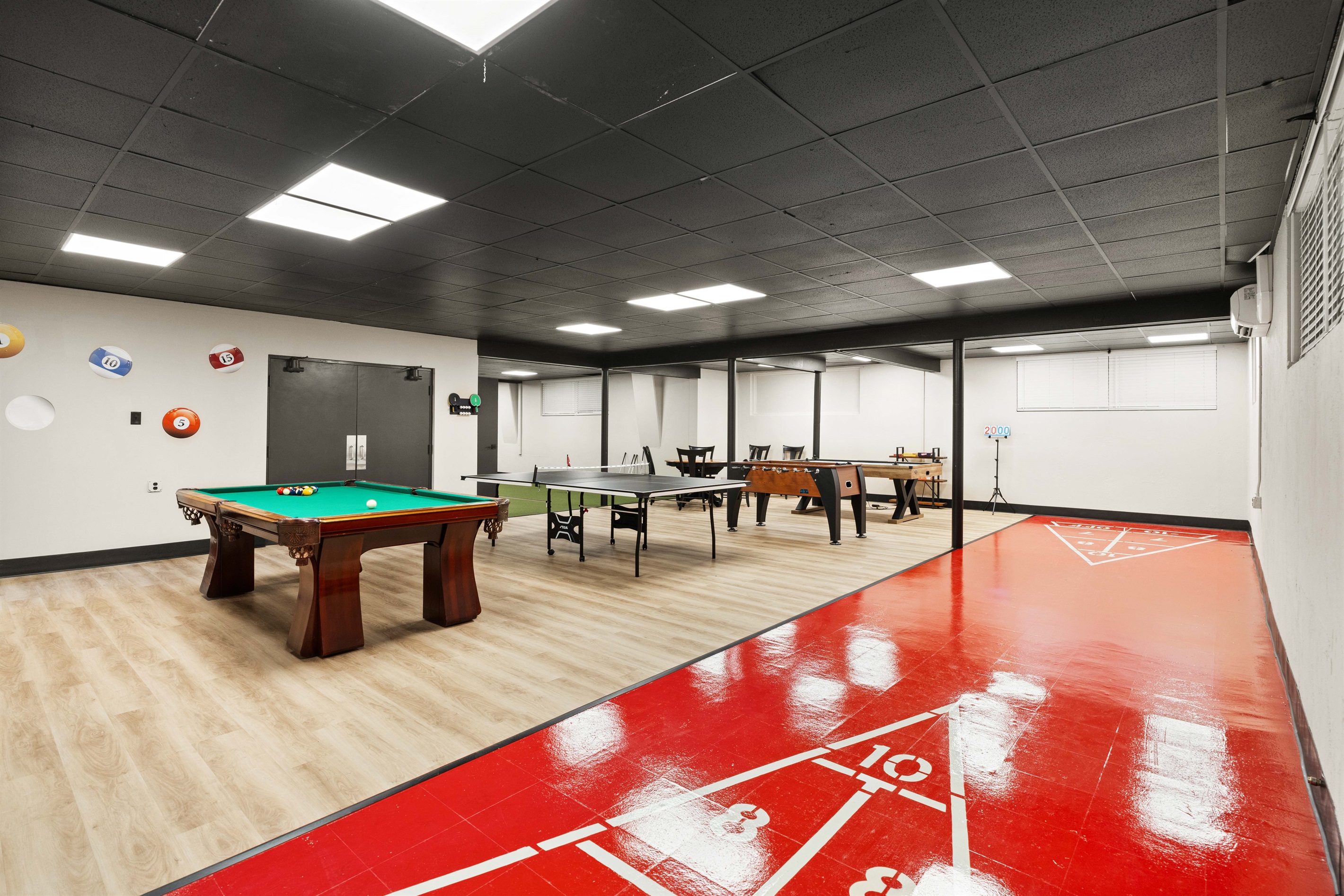 Basement Game Zone: Pool, ping pong, shuffleboard, foosball, air hockey