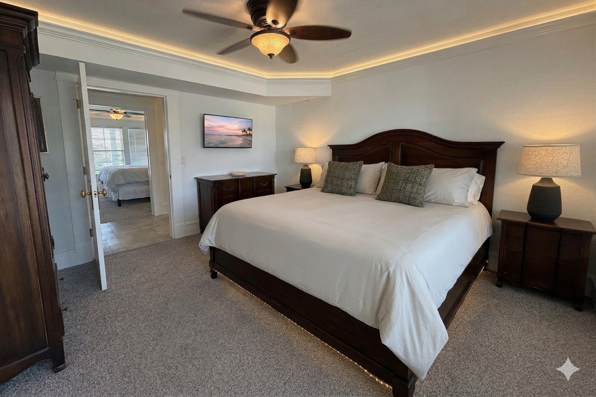 Bedroom 2 — Inviting King Suite with Classic Coastal Design & Natural Light | The Mark Twain Oceanfront Estate, Outer Banks