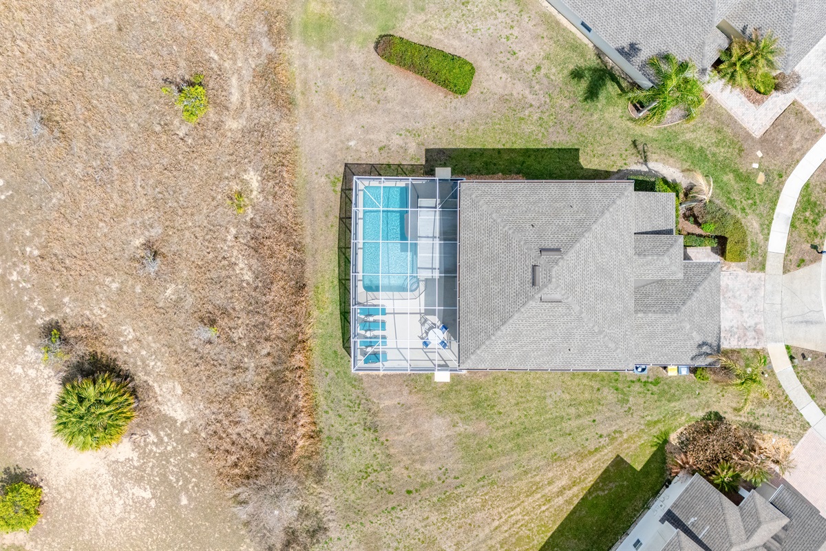 This aerial shot shows just how far the neighbors are on the sides and none in the back.