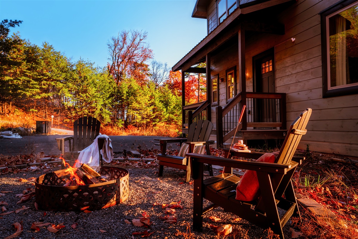 Firepit nights made easy. Chairs set for stories, s’mores, and stargazing.