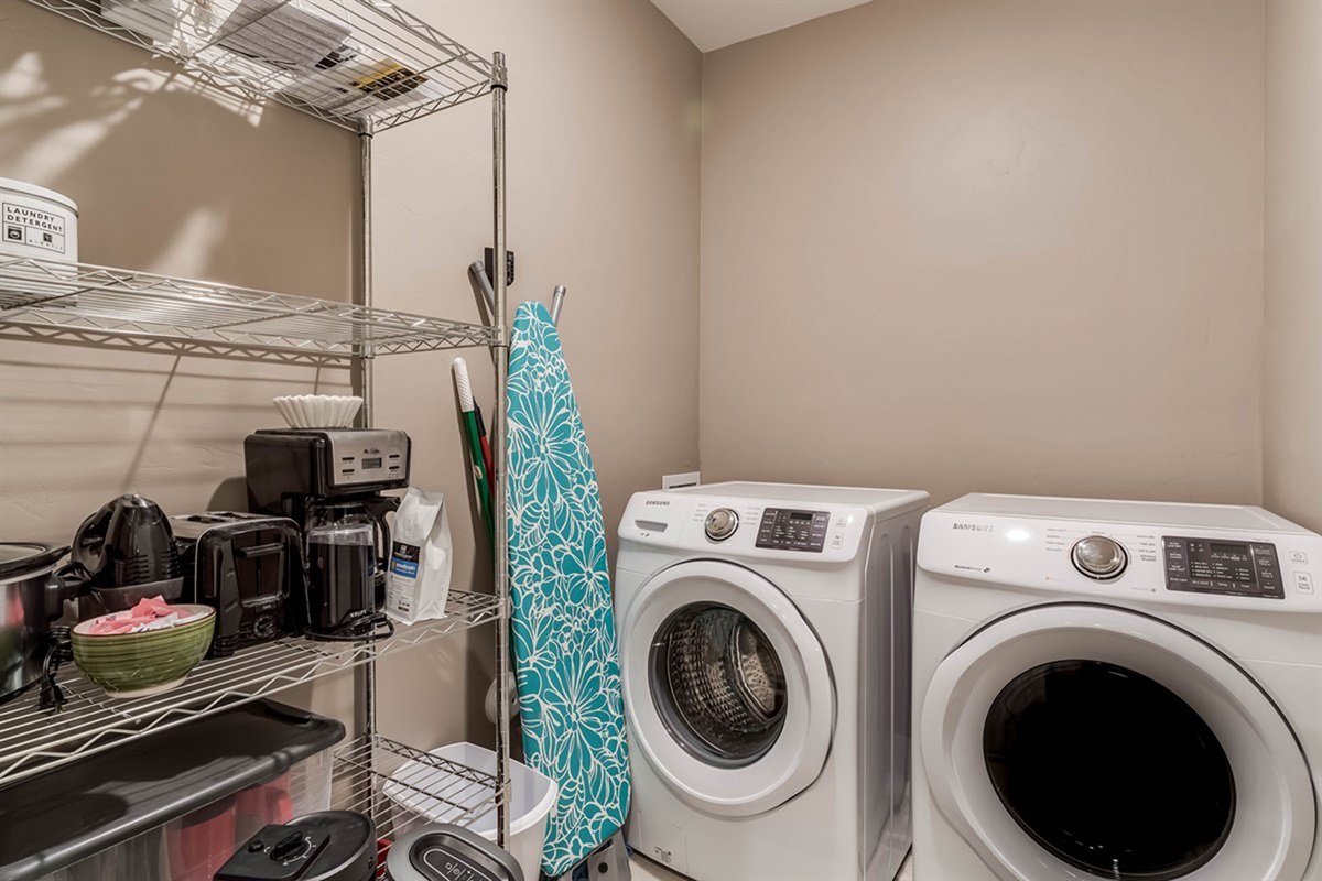 Laundry area with washer and dryer for longer, stress-free stays