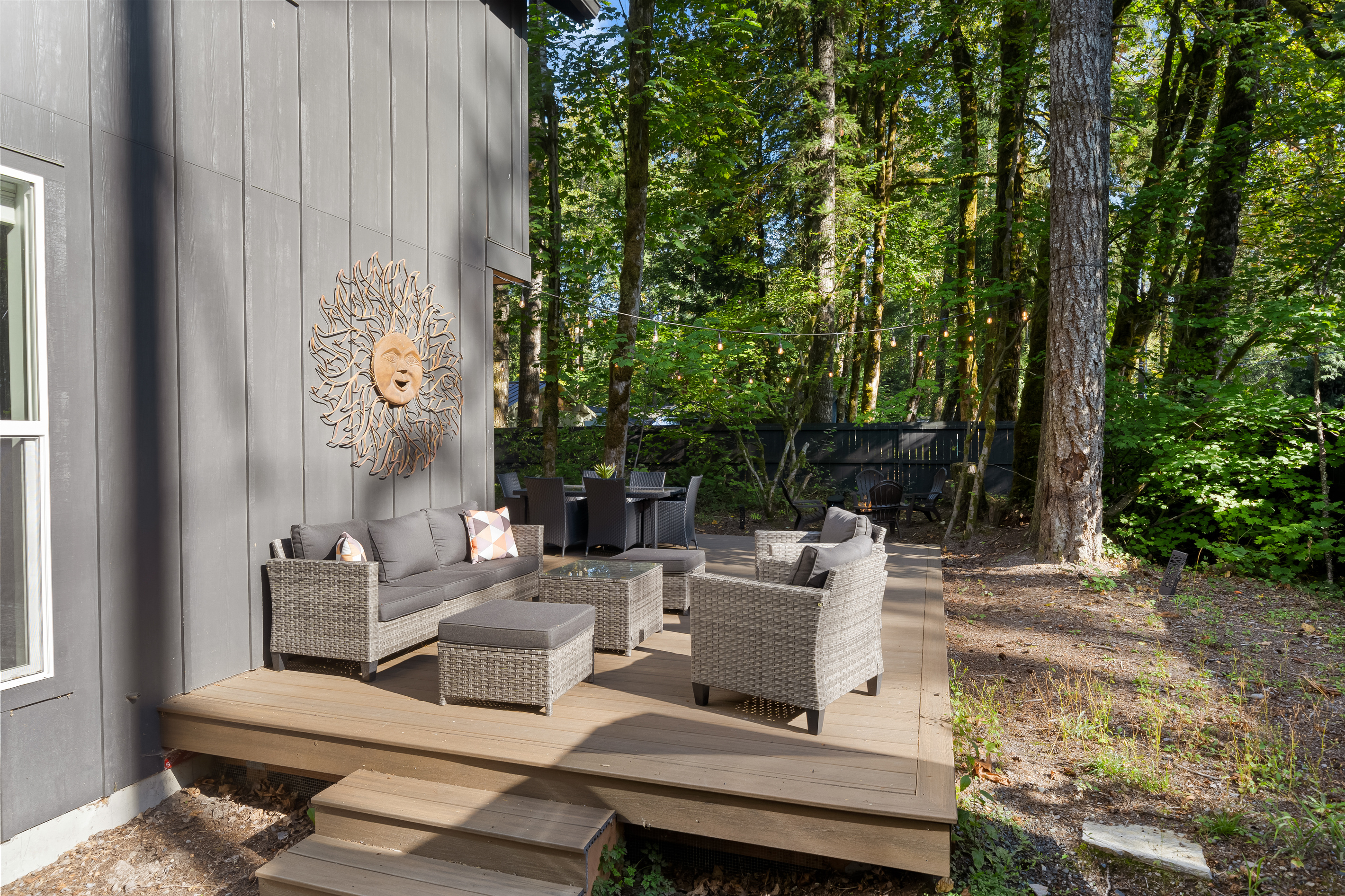 Room to gather: lounge and dine steps apart on your private deck.