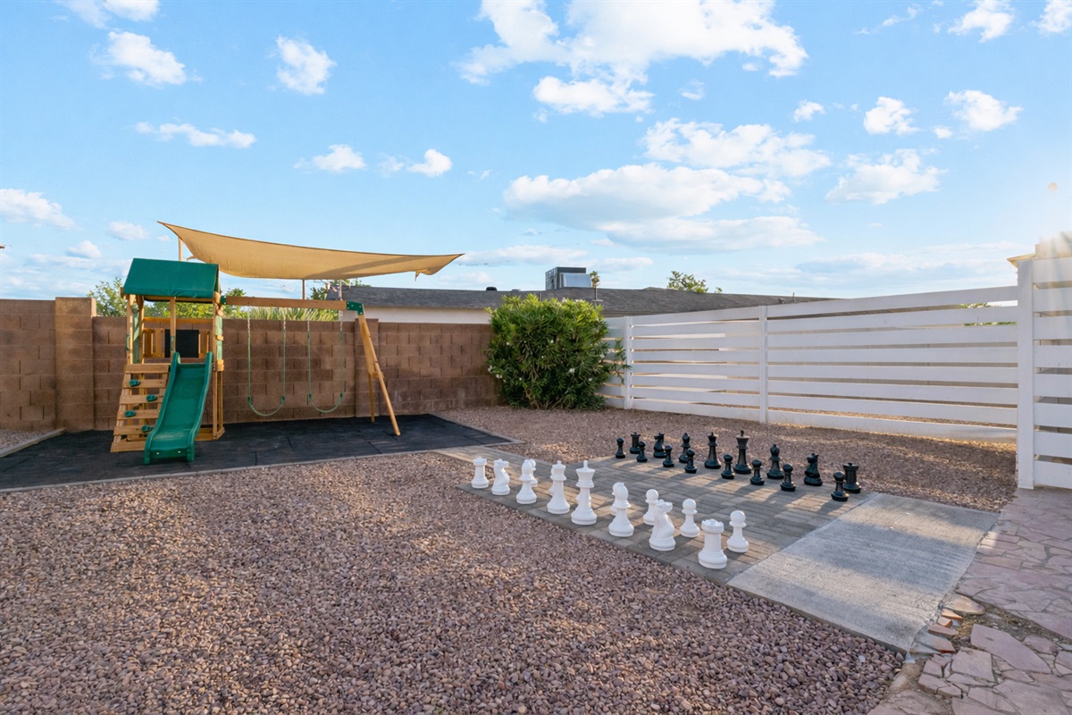 Enjoy giant chess, the kids playground and the splashed.  All shared with the 3 other units on this property.