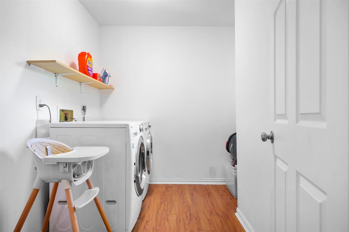 Laundry is available with provided detergent pods, along with the high chair. 