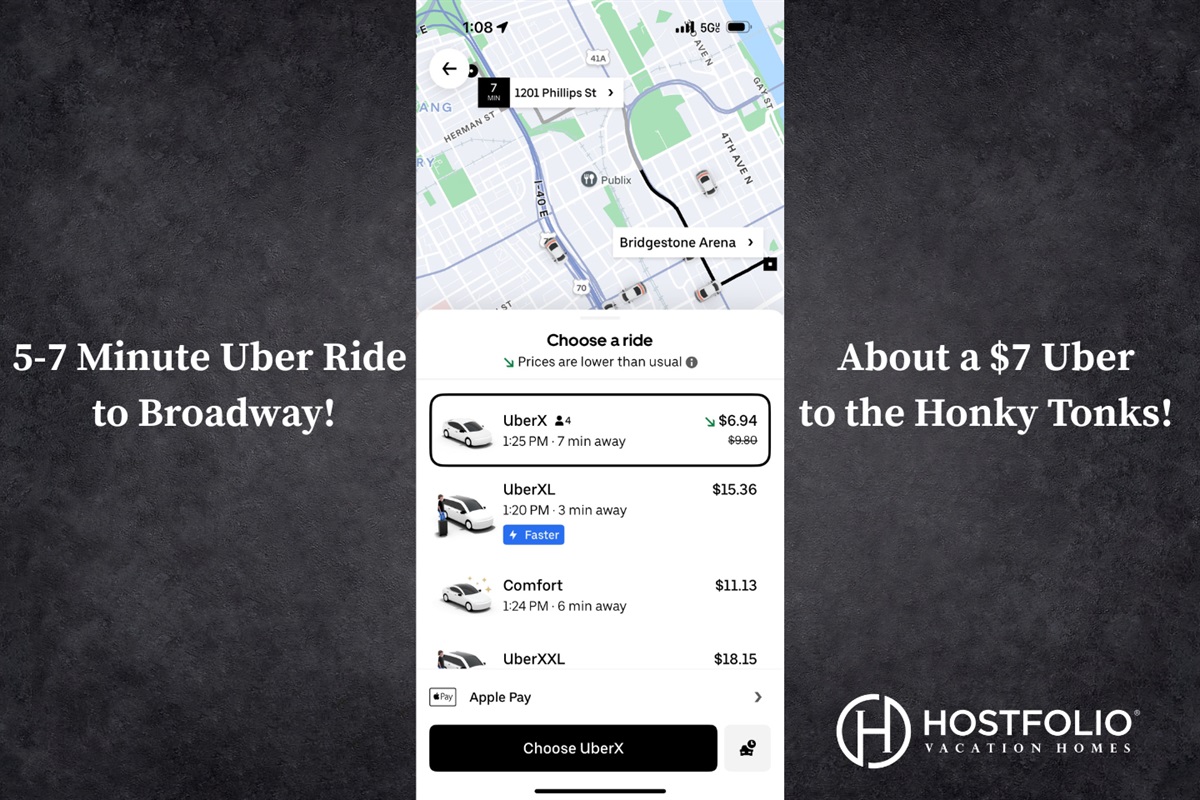 Broadway is a 5-7 minute Uber ride depending on traffic.