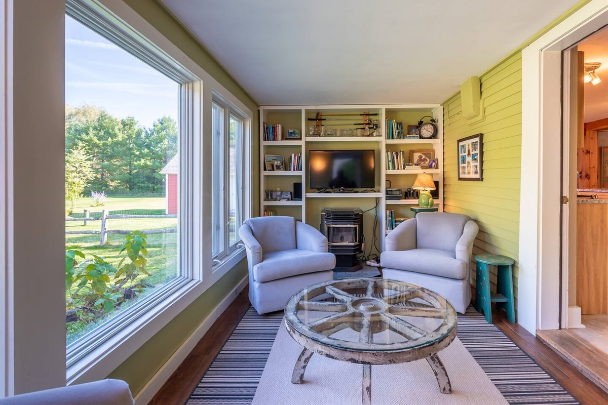 The comfy anteroom warmed with propane stove