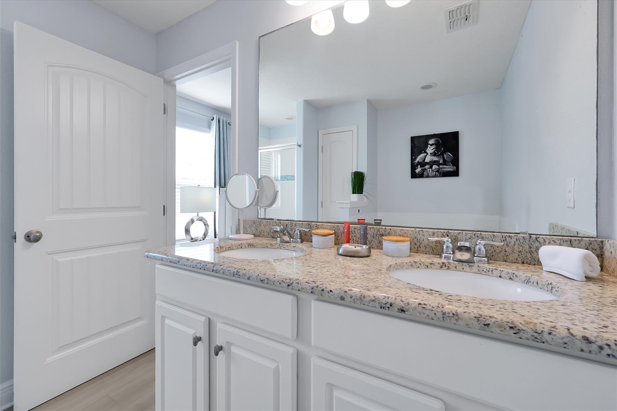 The Star Wars bathroom features a double sink.