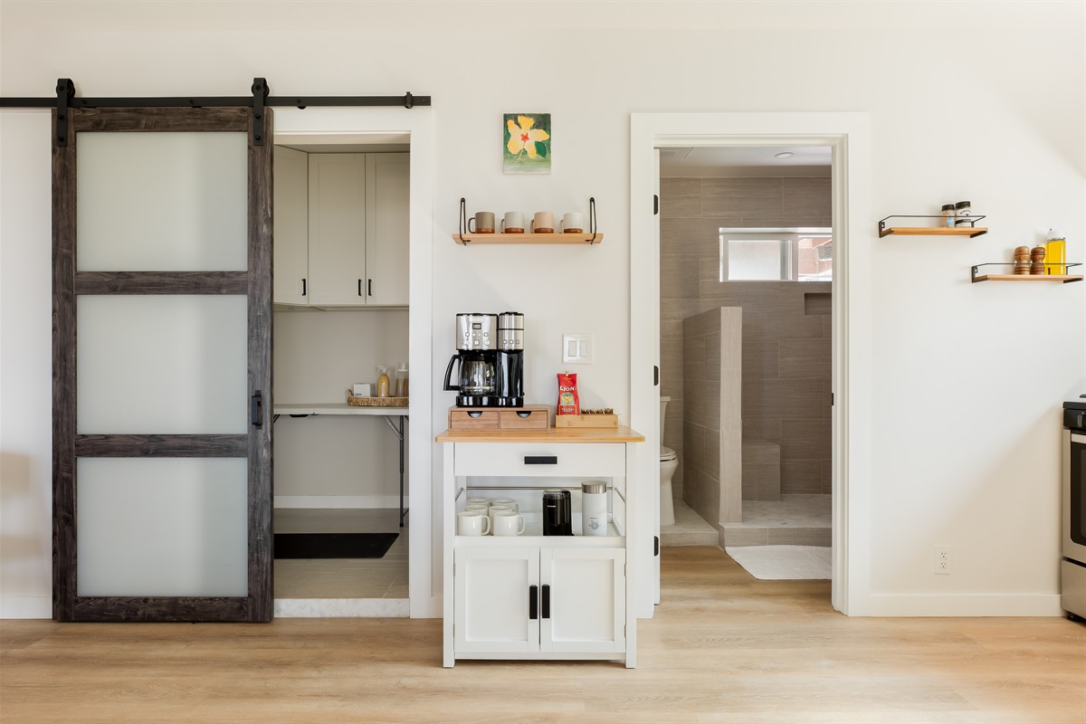 coffee bar with drip coffee and Keurig