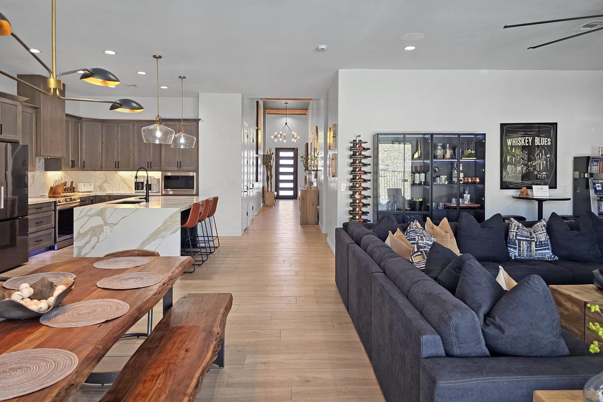 Spacious layout with plenty of room between living and dining spaces.