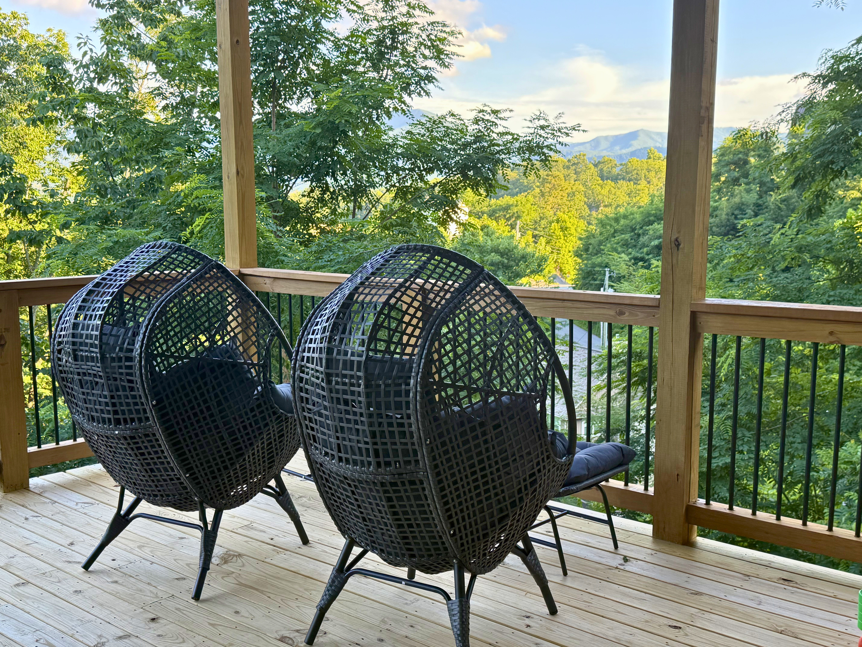 Relax and enjoy the views on the lower deck egg chairs