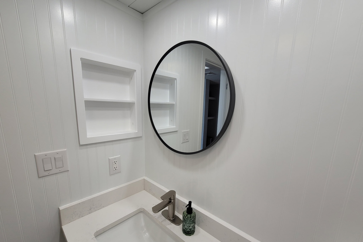 Open concept bathroom cabinet