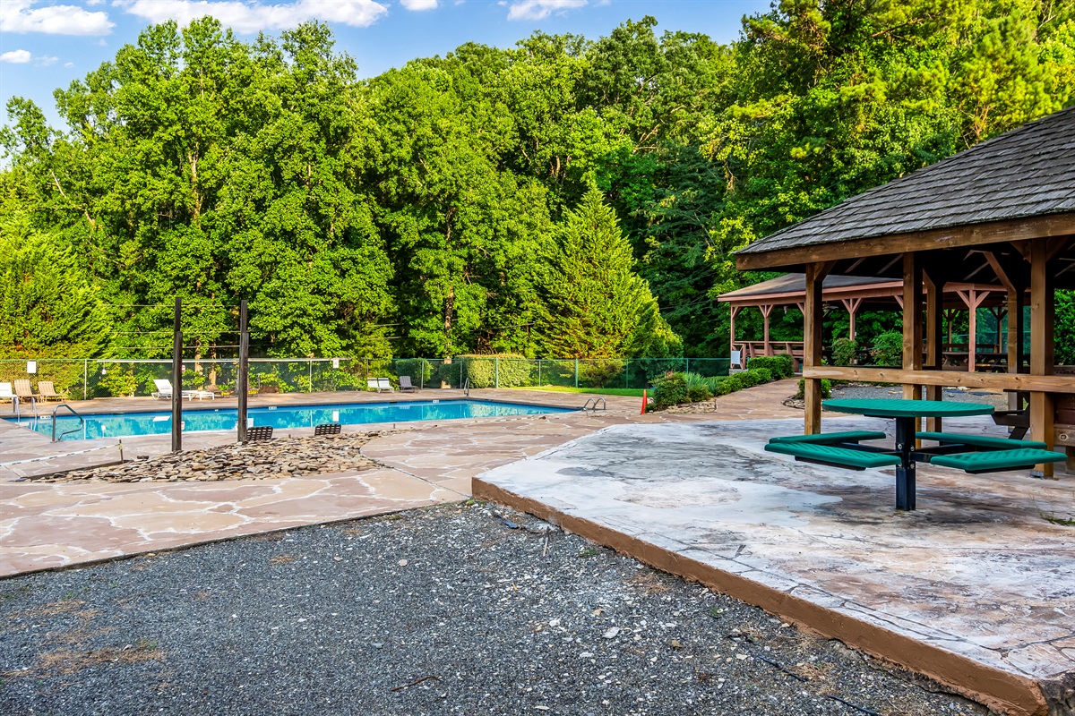 Neighborhood pool and picnic tables 