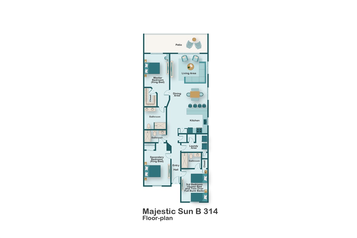 This spacious 3rd Floor, Corner-Unit condo has HUGE views of the beach and Gulf of Mexico. 3 Bedrooms and 3 Bathrooms provides plenty of space for your whole group!