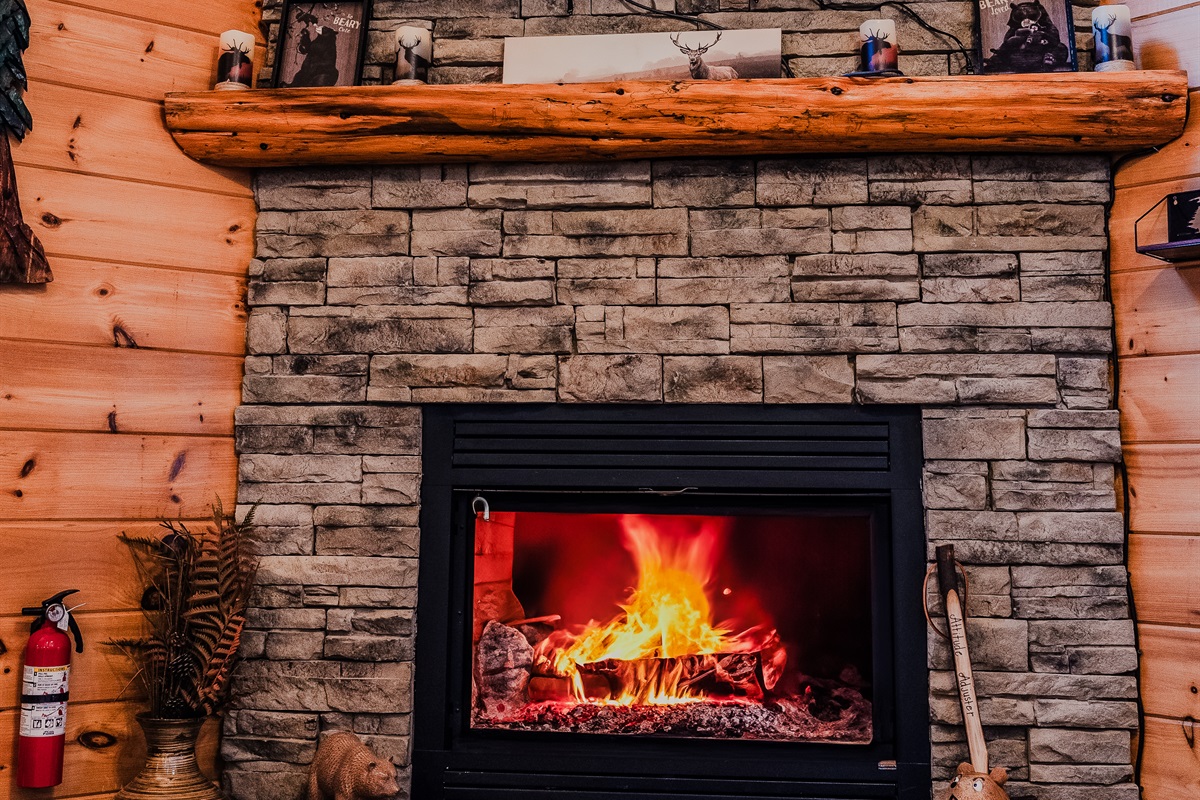Fireplace in the basement to snuggle around